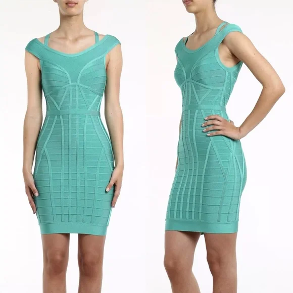Herve Leger Connie viscose-blend dress in aqua jade size S small